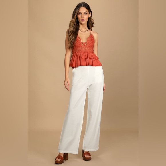 FREE PEOPLE ADELLA TIERED RUFFLE AND LACE CAMI TOP - Picture 11 of 12